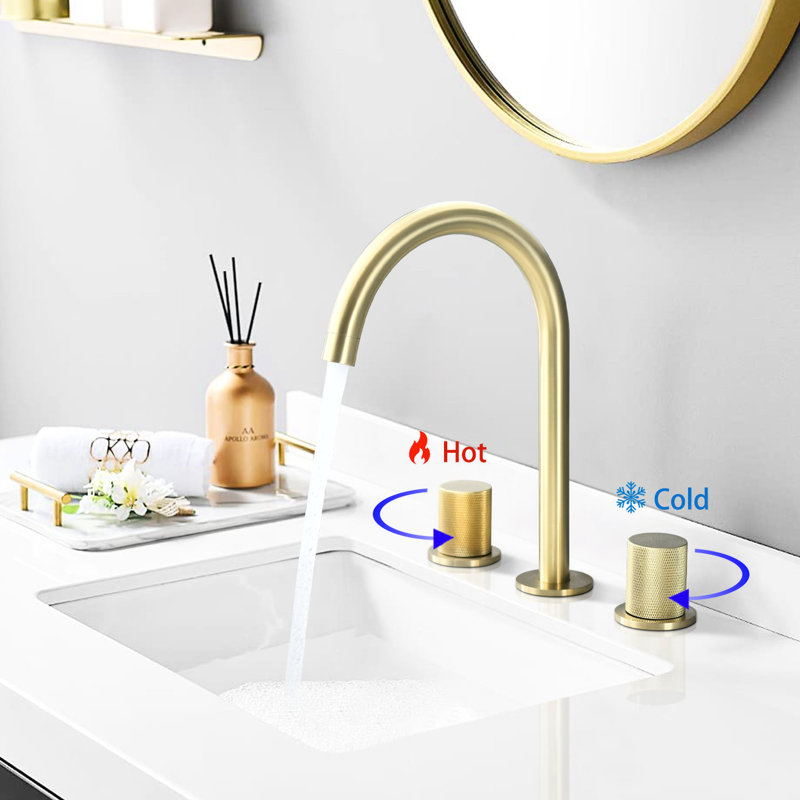 Two Handles 8 Inch Bathroom Faucet - Brushed Golden, 360 Rotatable , To Corrosion And Stains For Performance