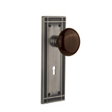Brown Porcelain Interior Mortise Door Knob with Mission Long Plate