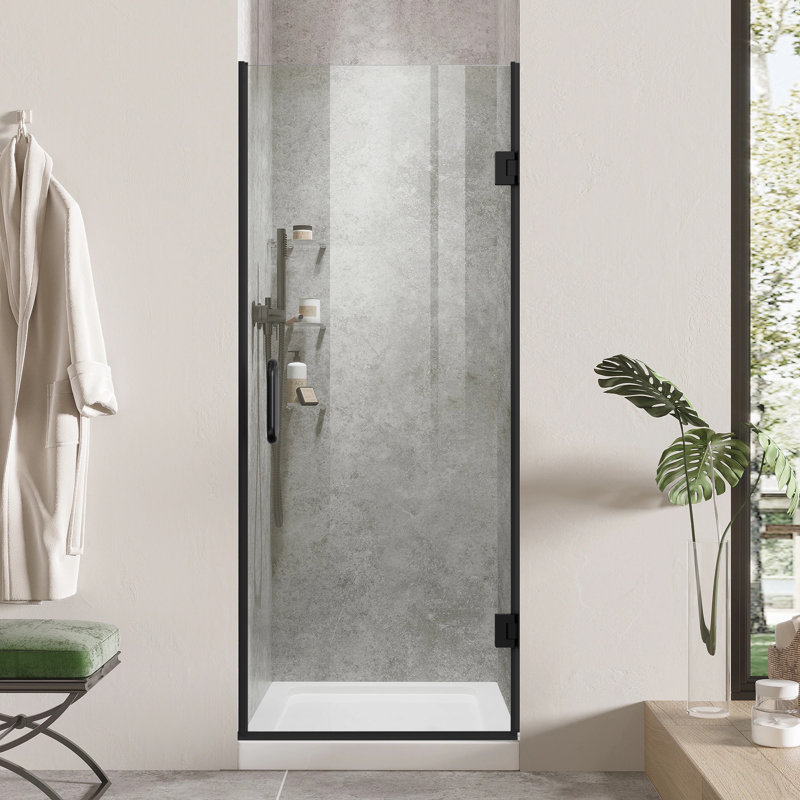 Porte de douche à double charnière avec poignée à double charnière l 28 po x H 72 po, Noir