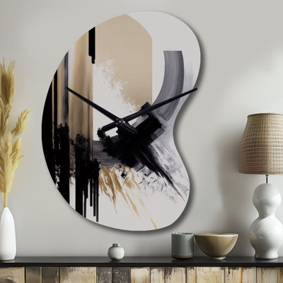 Black, White And Gold Expression IV - Boom Shape Unique Abstract Wall Clock