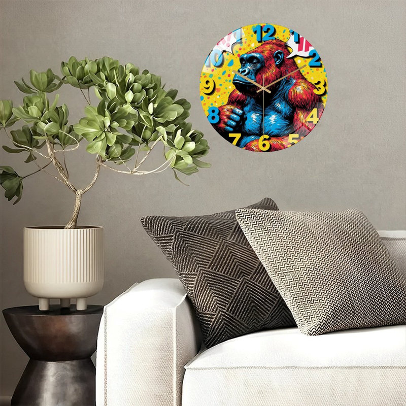 Horloge murale colorée en forme de gorille avec art moderne - horloge murale 12 po