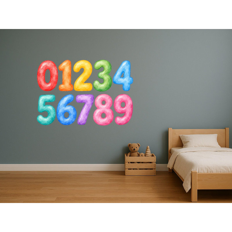 Rainbow Number Wall Decals, Set of 10 Educational Peel and Stick Wall Stickers, Classroom Playroom Decor, Kids Learning Wall Art, 20"W x 20"H (50 x 50 cm)