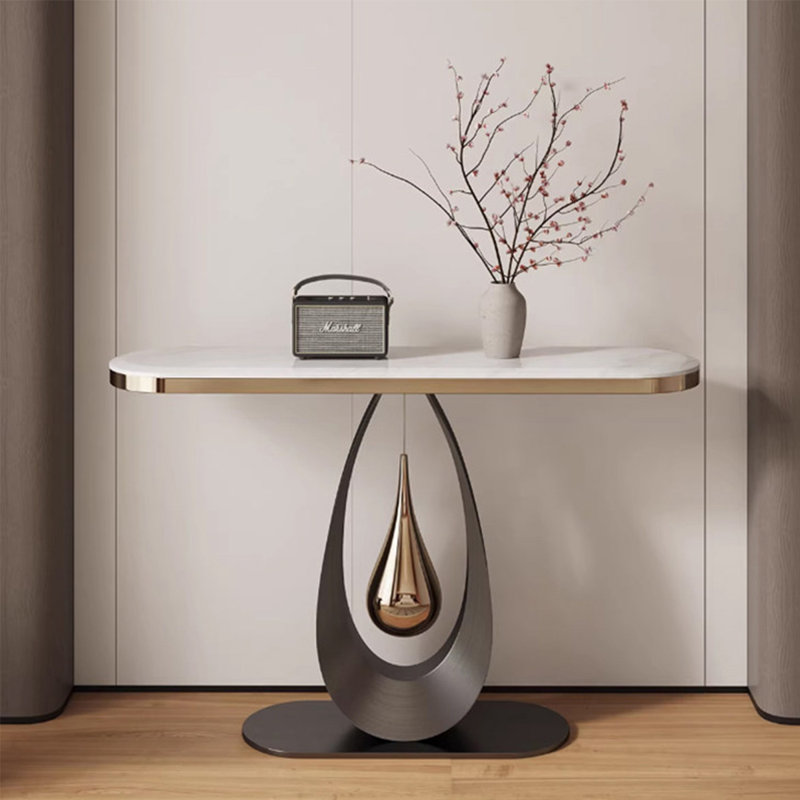 Console 47,24 po en pierre naturelle de luxe et acier inoxydable, H 33,46 po x l 54,33 po x P 11,81 po