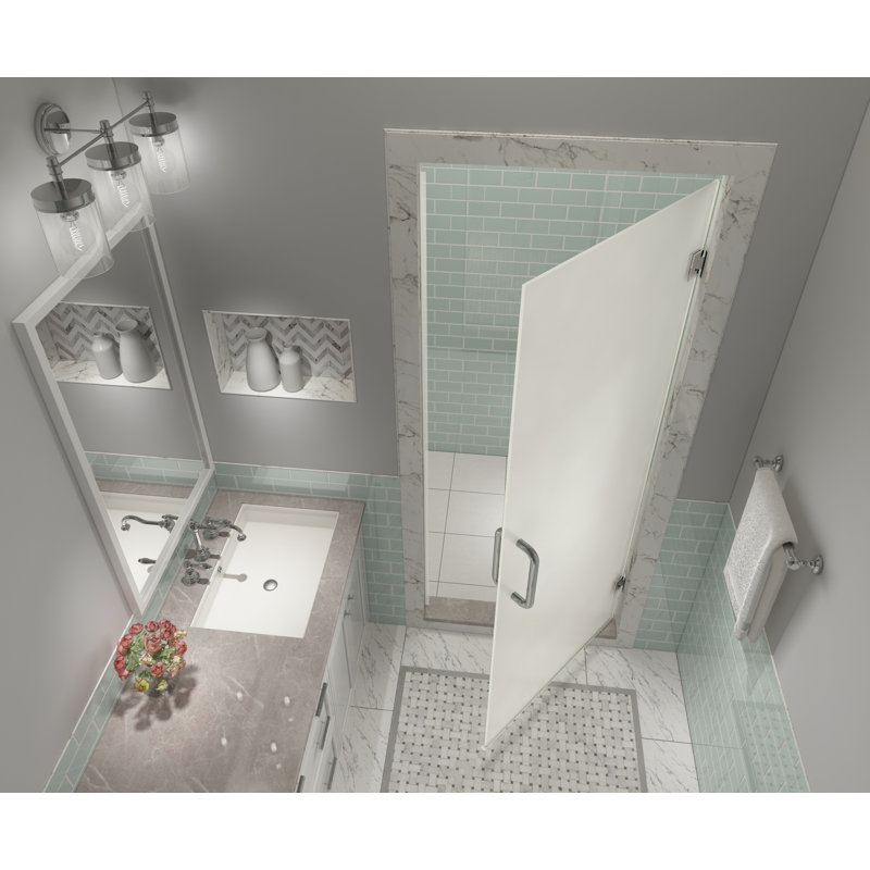 Kinkade XL 37.25" - 37.75" W x 80" H  Hinged Frameless Shower Door with Ultra-Bright Frosted Glass, Polished Chrome