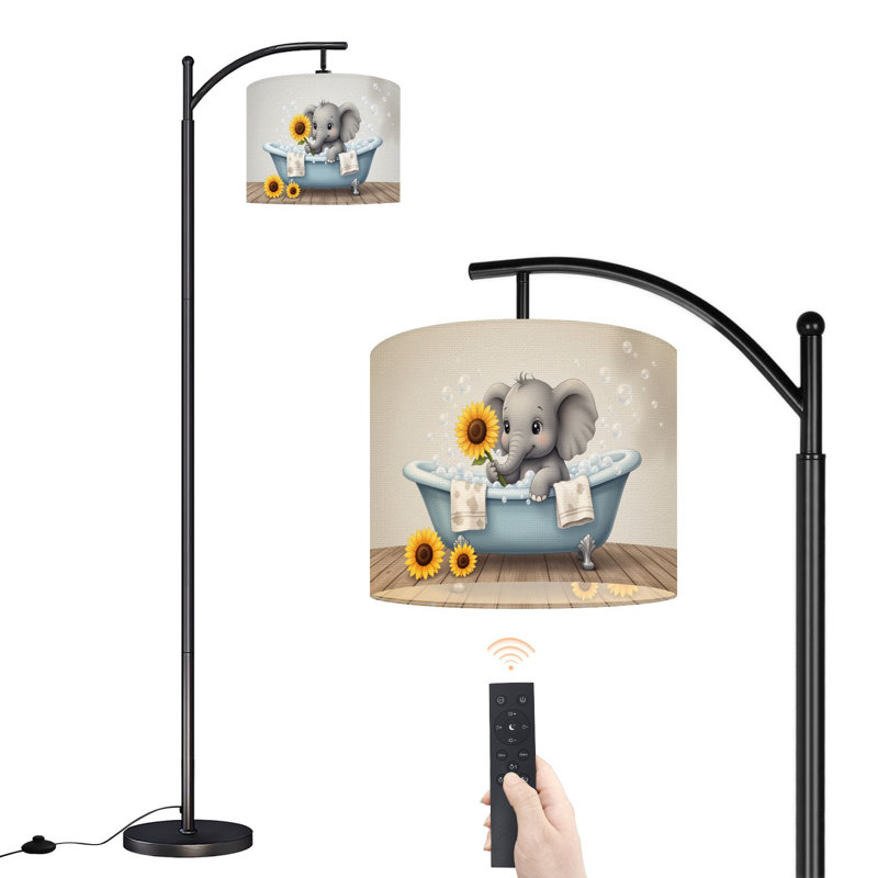 Lampe sur pied arc avec abat-jour réglable éléphanteau mignon bain moussant tournesol caricature sur pied 3 températures de couleur à intensité variable grand poteau avec interrupteur au pied pour la chambre à coucher
