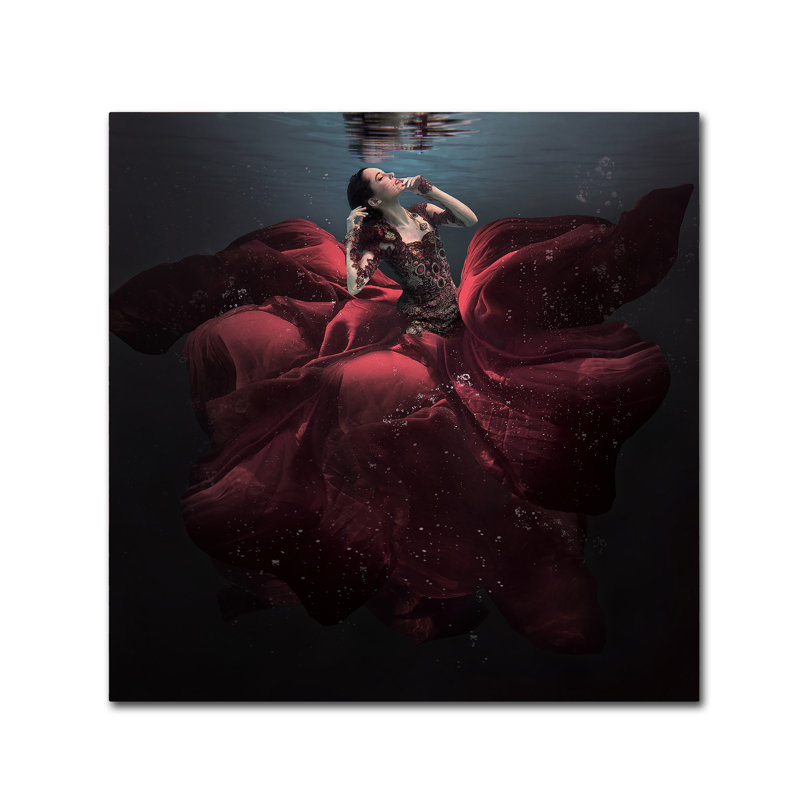 The Lady in Red Underwater Framed Canvas Art