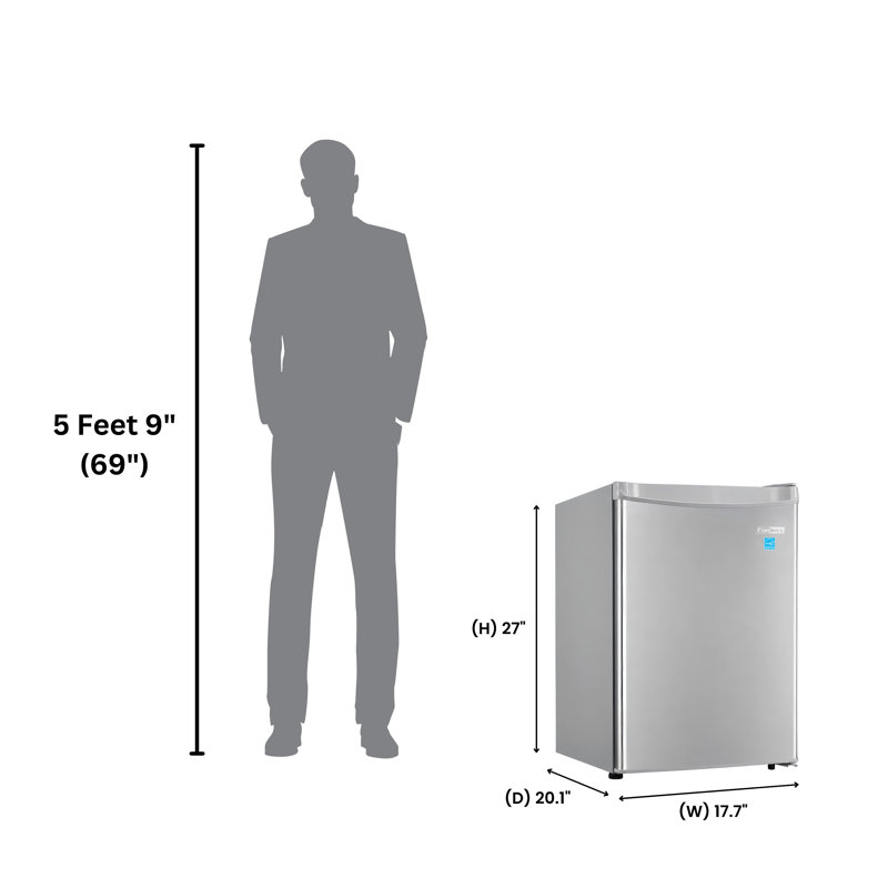 18in Stainless Compact Mini Refrigerator 2.6cf Reversible Door 115V