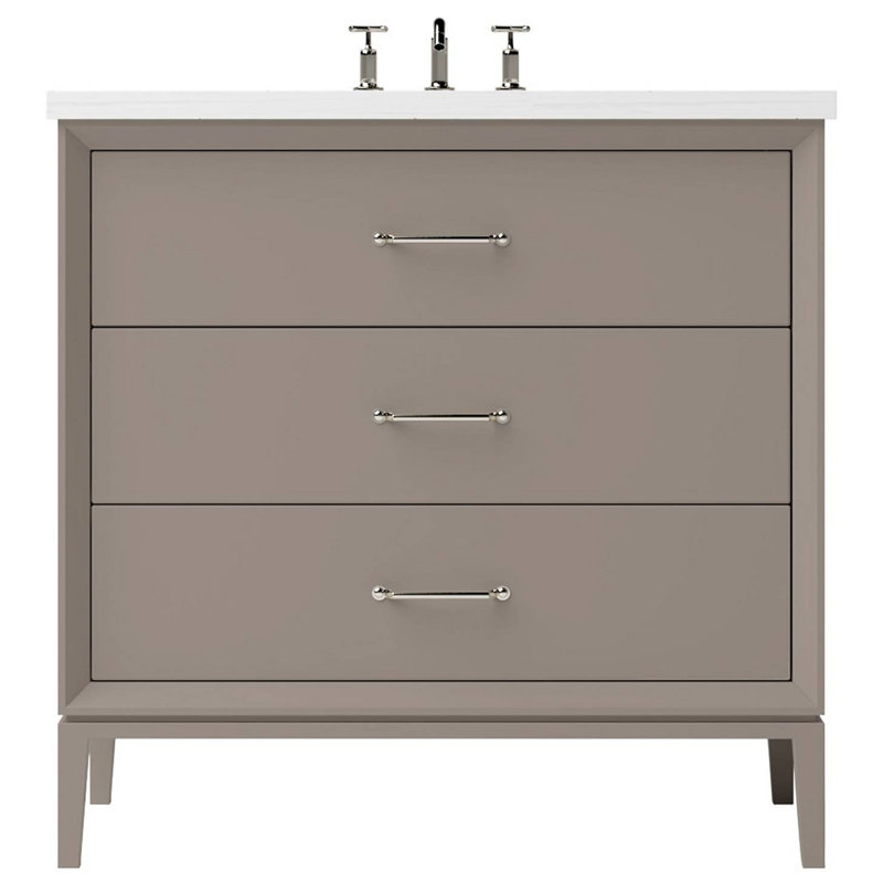 Meuble-lavabo simple à trois tiroirs Alexandra, Taupe Taos, Nickel satiné, 42"