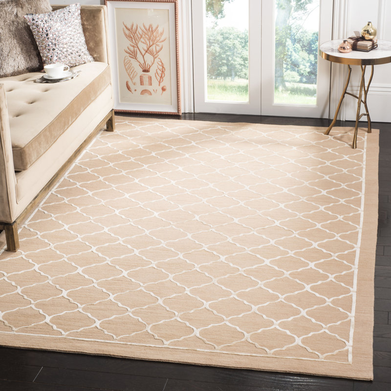 Tibetan Hand Knotted Silk & Wool Pile Geometric Rug, Rectangle 6' x 9'