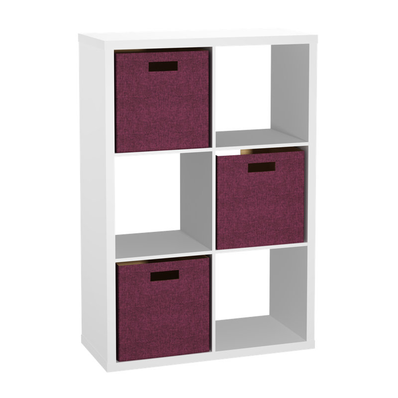 Decorative 6 Cube Bookcase With Fabric Bins, Red