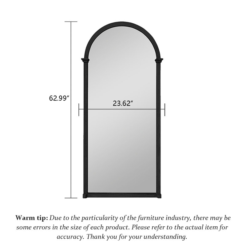 French-Style Minimalist Luxury Wall-Mounted Floor-Standing Arched Full-Length Mirror, 62.99" x 23.62", Black