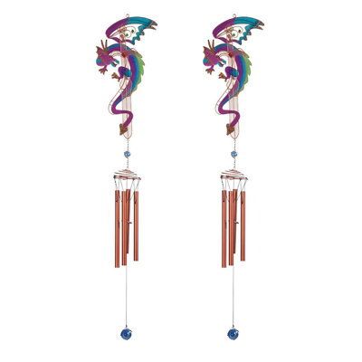2-PC Gift Set ICE ARMOR 44" Long Purple/Blue Dragon with Sword Wind Chime with Copper Gem Figurine Statue Ornament Decoration Home/Room/Garden Decor for Housewarming, Holidays, Christmas Special