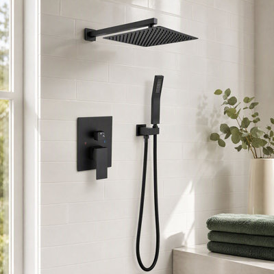 Système de douche à pluie haute pression avec technologie Air-in, pomme de douche carrée murale et à main, valve en laiton massif