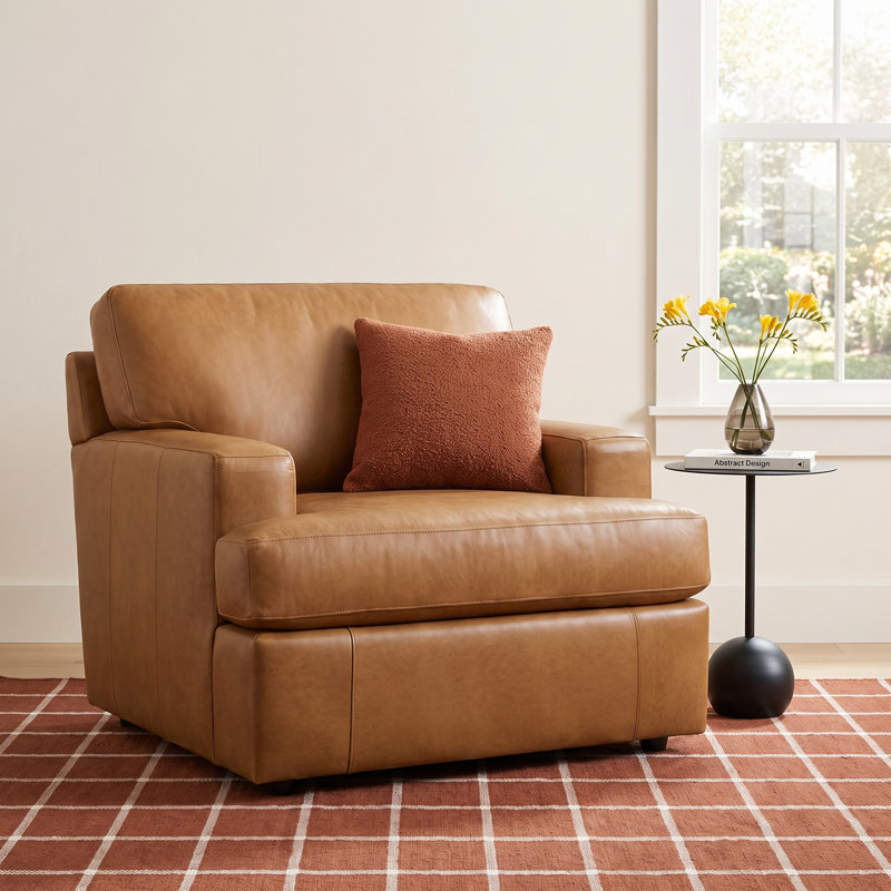 Cleo Genuine Leather Accent Chair, Steamboat Caramel Genuine Leather