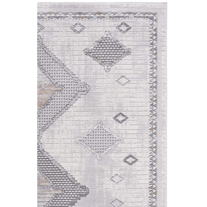 Tapis gris / ivoire en polypropylène tissé à la machine à motif géométrique Avrumi, Rectangle 8 pi x 10 pi