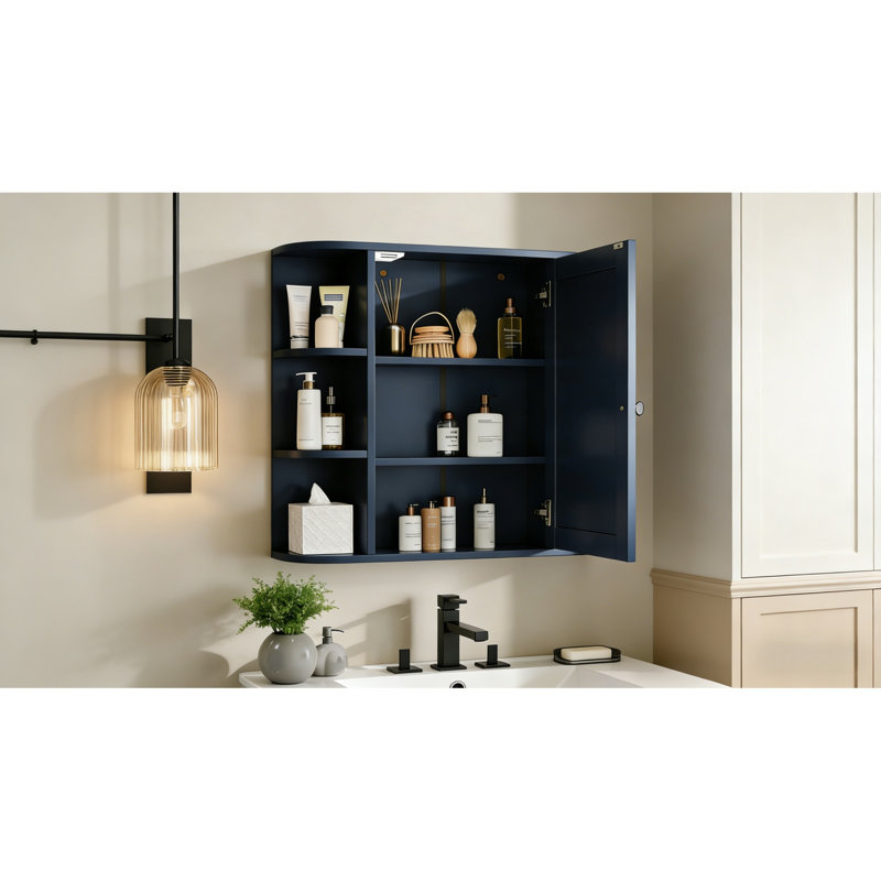 Armoire à pharmacie compacte avec miroir, MDF bleu, style moderne