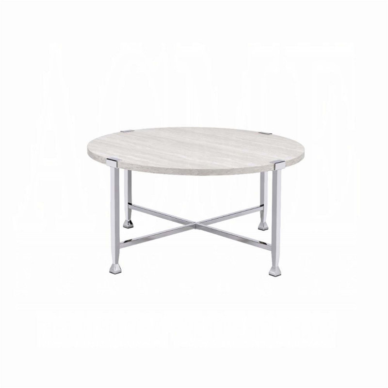 Table basse robuste à structure métallique ronde avec plateau en bois exquis pour une vie élégante