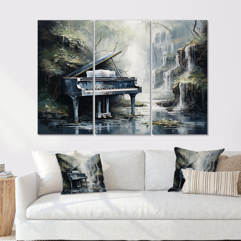 Piano Piano Cascade - Ensemble de salon d'art mural piano, H 40 po x l 60 po x P 1 po