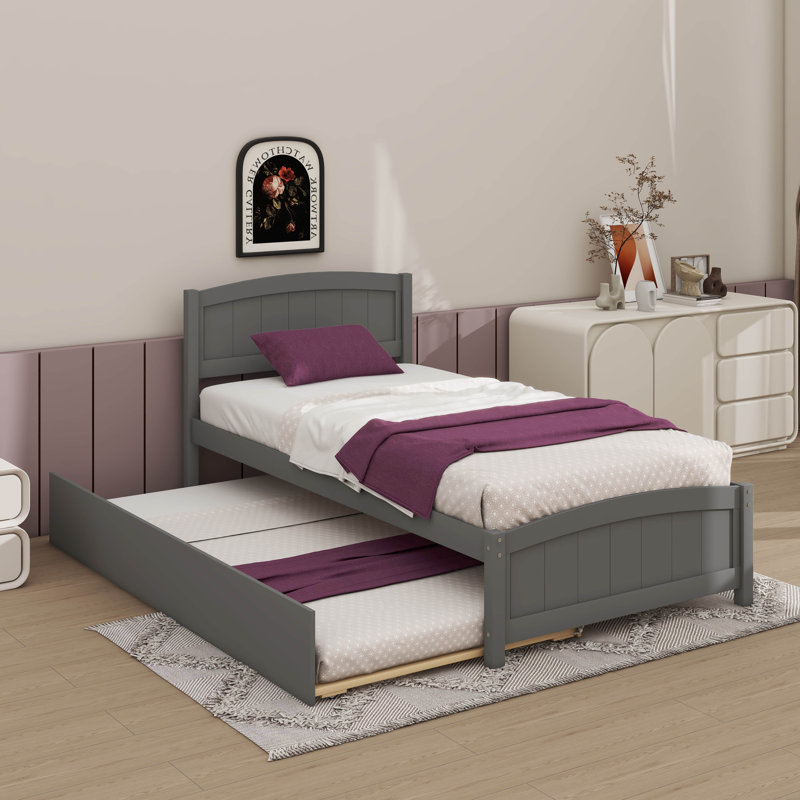 Lit plateforme simple avec lit gigogne escamotable, Gris