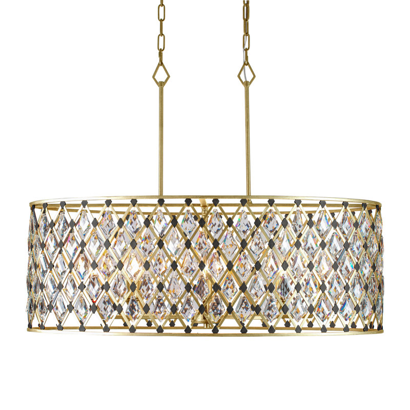 Luminaire suspendu tambour unique à 8 lumières Windsor, Or français / noir mat
