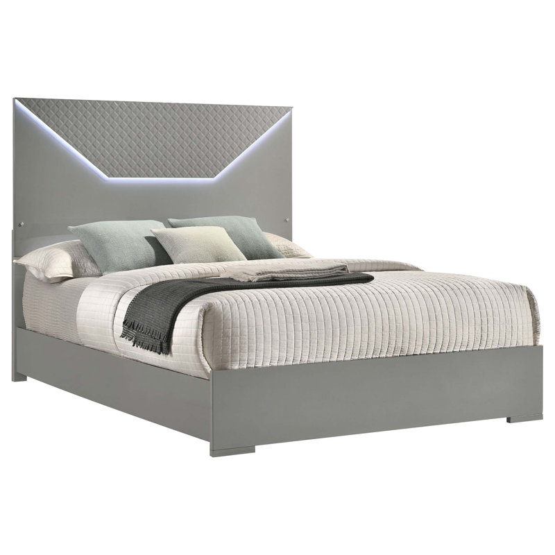 Grand lit à panneau ultrabrillant avec tête de lit à DEL tactile, Gris