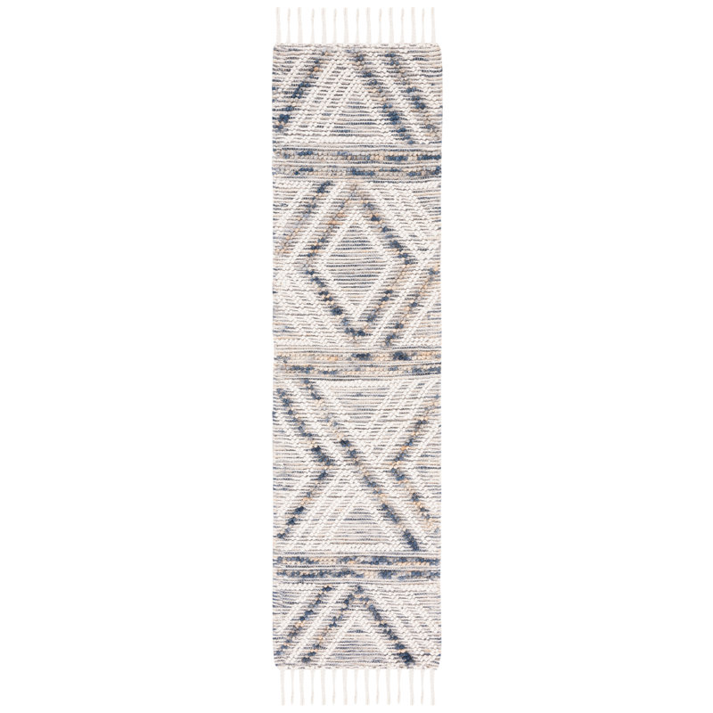 Tapis ivoire / bleu en jute / sisal / laine / coton tissé à la main Garstang, Tapis de couloir 2 pi 3 po x 9 pi