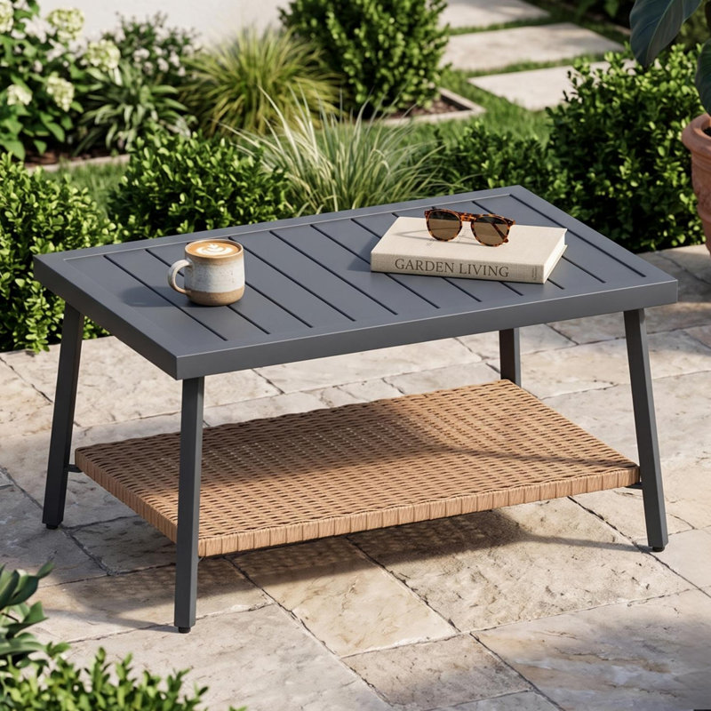 Table basse d'extérieur rectangulaire en acier avec plateau en aluminium 37,4 po Alto