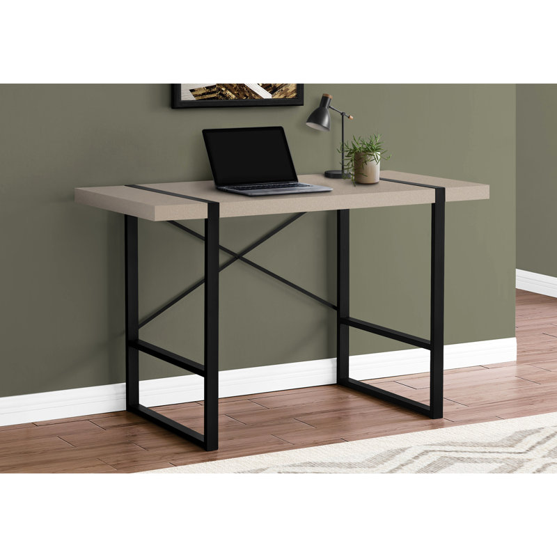 Bureau de bureau à domicile contemporain de 124 cm (49 po) - Plateau en stratifié taupe avec pieds en métal noir et structure robuste pour ordinateur