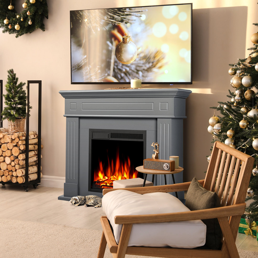 Asheli Fireplace Mantel Package Wooden Surround Firebox TV Stand Free Standing Asheli Fireplace Heater,750W-1500W Canora Grey 
