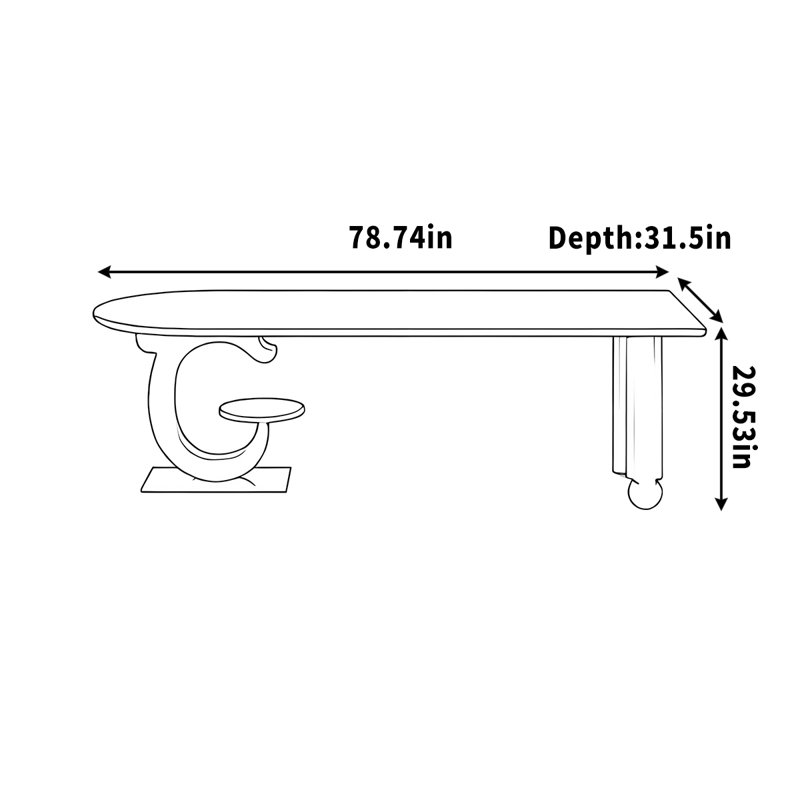 Bureau noir semi-circulaire à usage domestique, bois massif, H 29,53 po x l 78,74 po x P 31,5 po