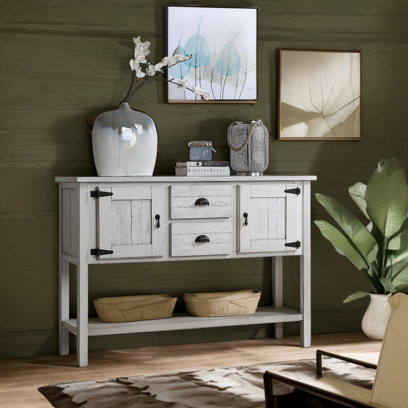 Alcimon Sideboard,Console Table with 2 Drawers and Cabinets,Buffet Server Cabinet, Antique White