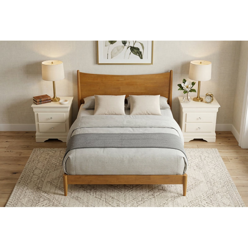Barvelle Solid Wood 3 Pieces Bedroom Set, Orange/Ivory, 3 Pcs: Bed, 2 Nightstands