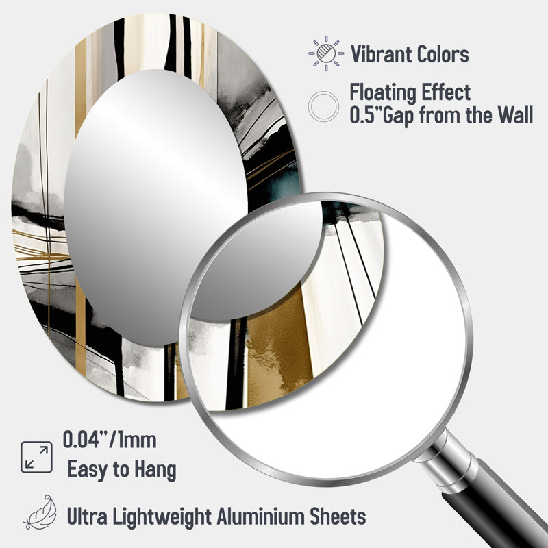Abstract Transitional Modern Shapes II - Black Bold & Eclectic Modern Oval Wall Mirror, 40" x 30"