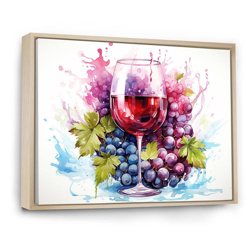 Grape Elegantburgundy Wine II - art mural vin, H 30 po x l 40 po x P 1,5 po, Cadre flottant brun