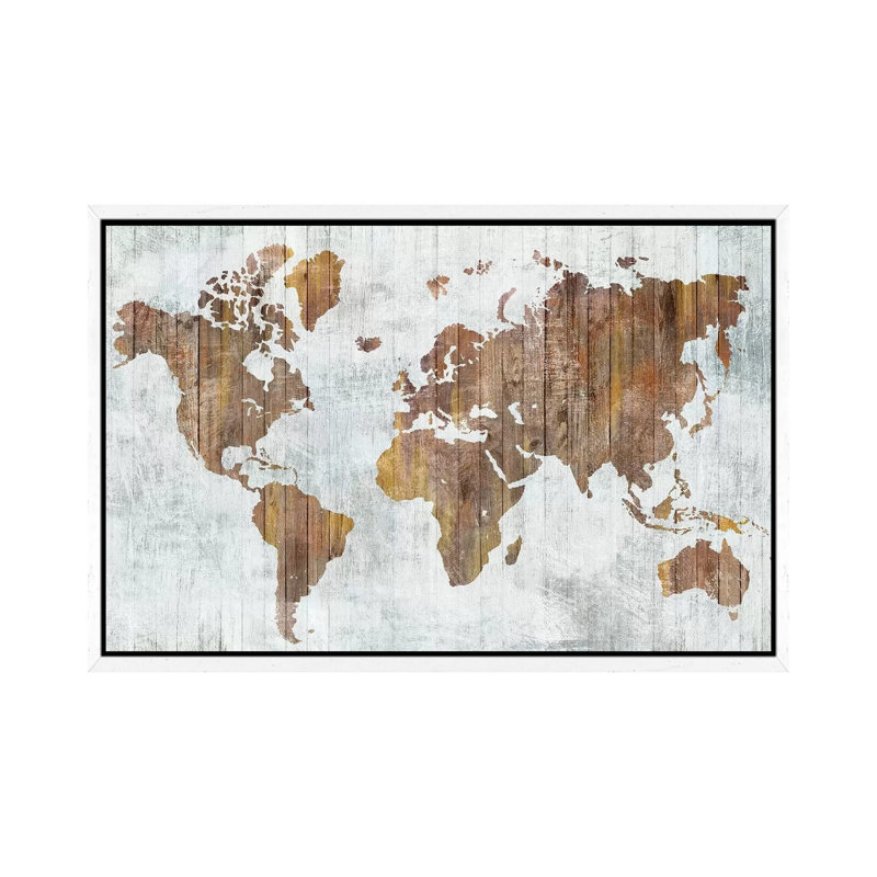 World Map II by Isabelle Z - Print on Canvas, White Framed, 101.6 cm H x 66.04 cm W