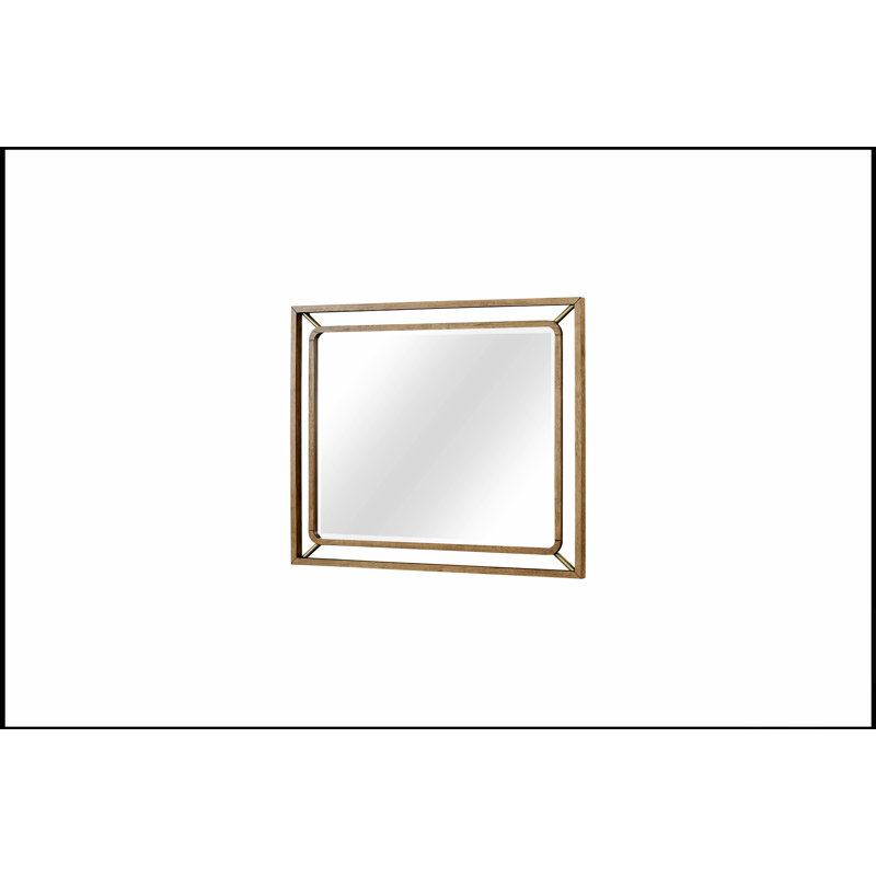 Miroir de commode contemporain au fini latté avec des accents métalliques élégants pour les chambres à coucher et les vestiaires modernes