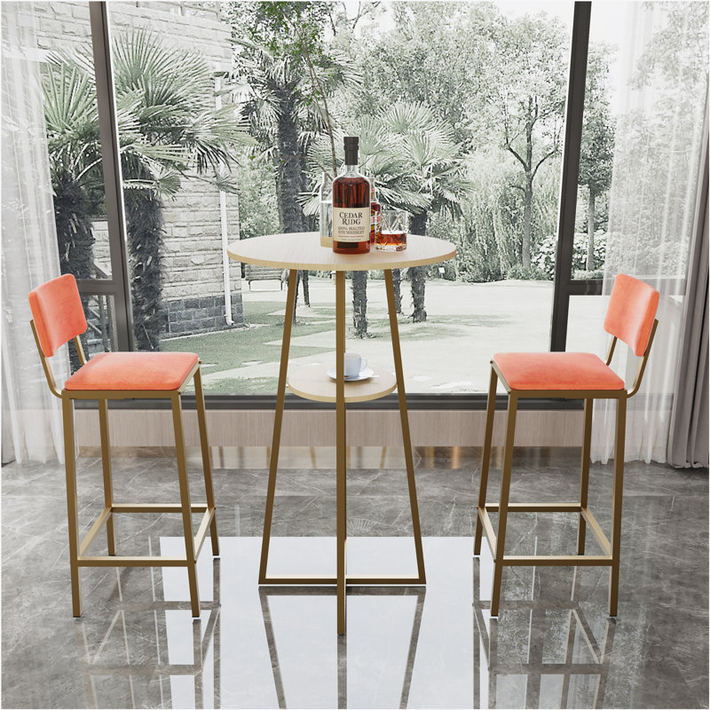  Bar table and chairs three piece set, frame, sponge made seat cushions and backrests, bar table with storage function