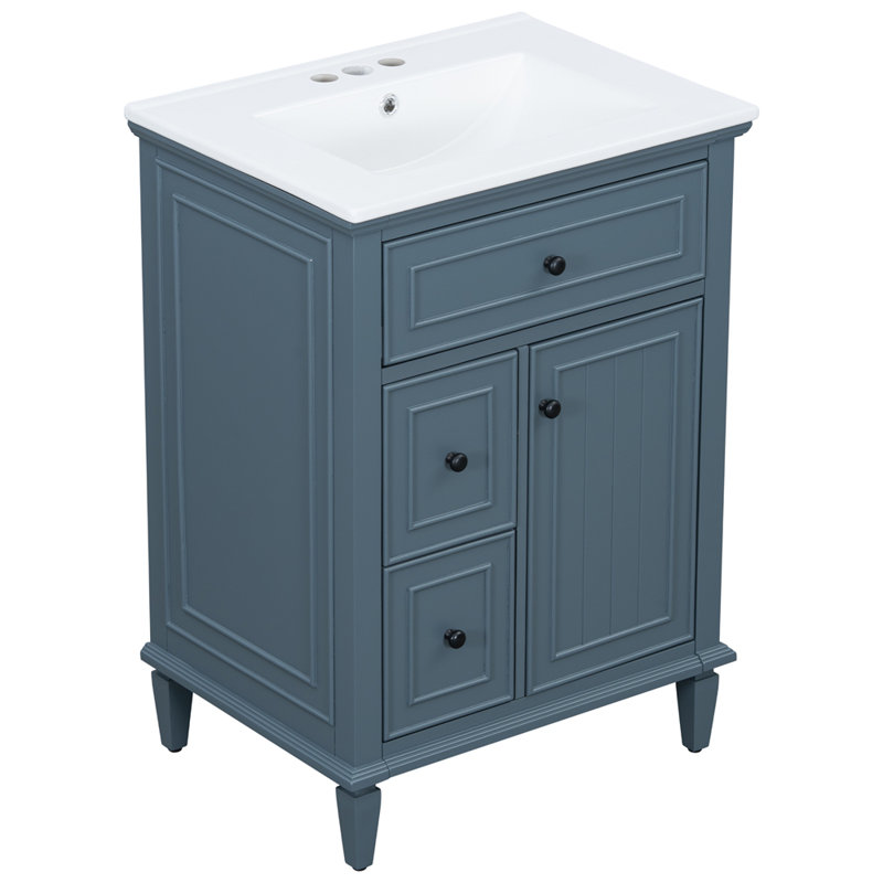 Meuble-lavabo 24 po avec lavabo, Bleu gris, Noir, 24"