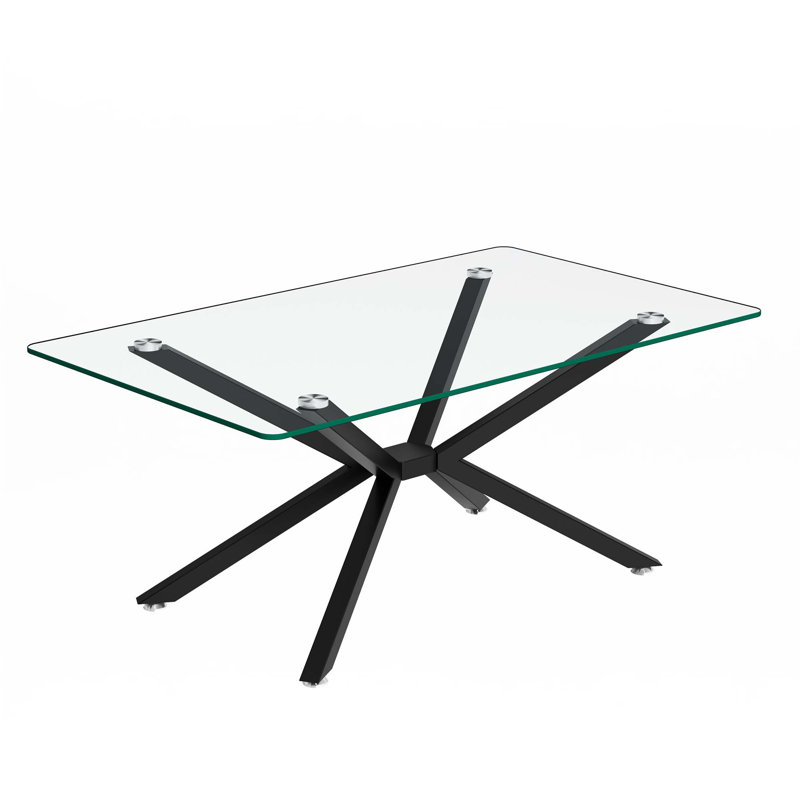 39.37" Rectangle Clear Glass Glass Coffee Table, Black