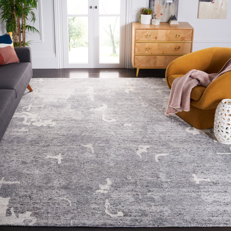 Tapis gris anthracite en viscose / lin / coton noué à la main Burbage, Rectangle 9 pi x 12 pi