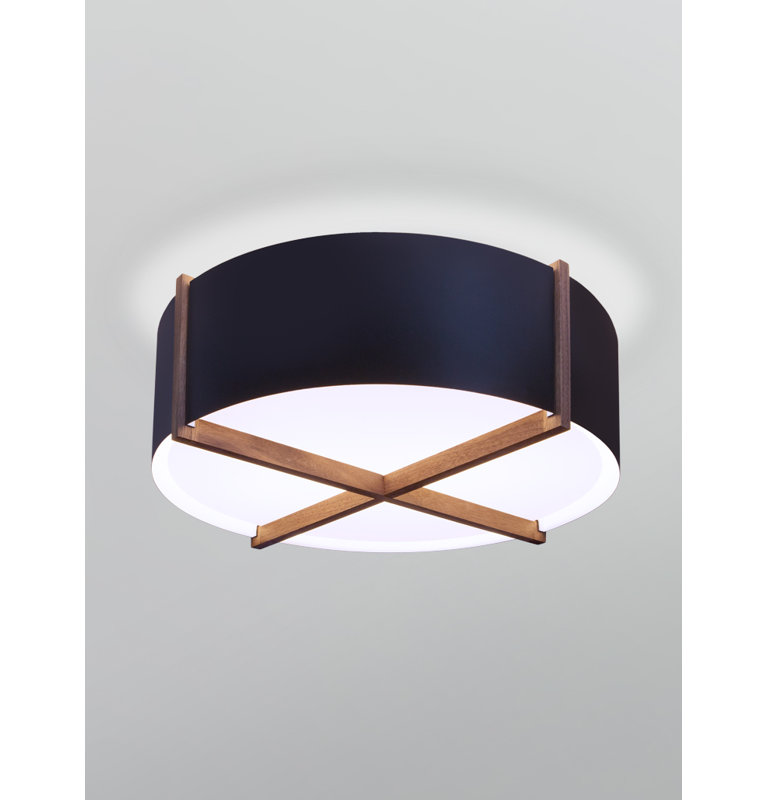 Plura LED Flush Mount, 2700K, 8.38" H x 30" W x 30" D, Walnut/Matte Black with Matte White
