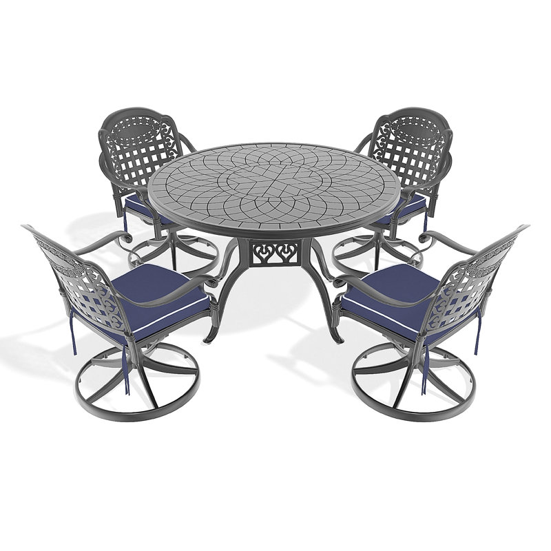 Ensemble de salle à manger toutes saisons en fonte d'aluminium, avec chaises pivotantes et table ronde de 47,24 po, 4