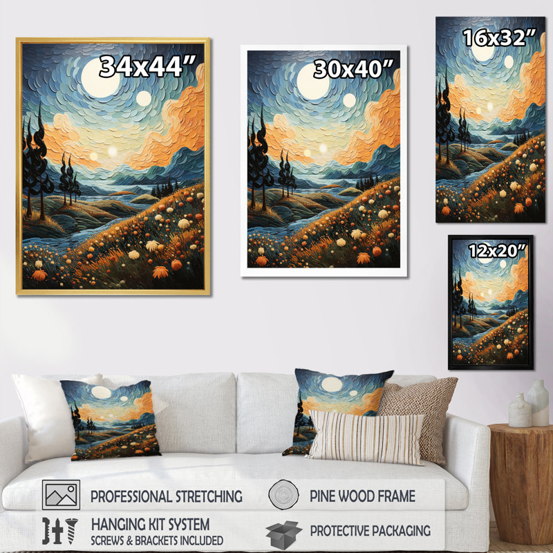 Champ de blé Vangogh avec cyprès, H 44 po x l 34 po x P 1,5 po, Cadre flottant noir