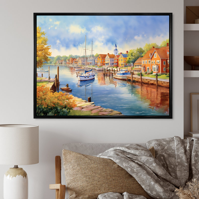 Paysage du canal de la baie Maryland, H 30 po x l 40 po x P 1,5 po, Cadre flottant noir