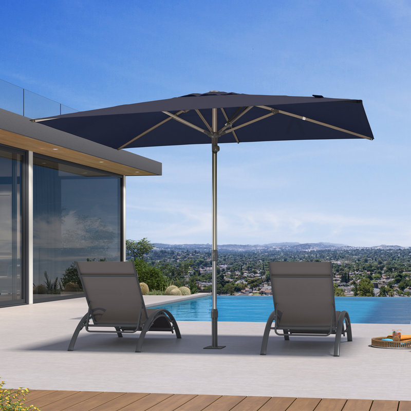 Parasol de table semi-automatique pour l'extérieur, L 72 po x P 120 po, Navy