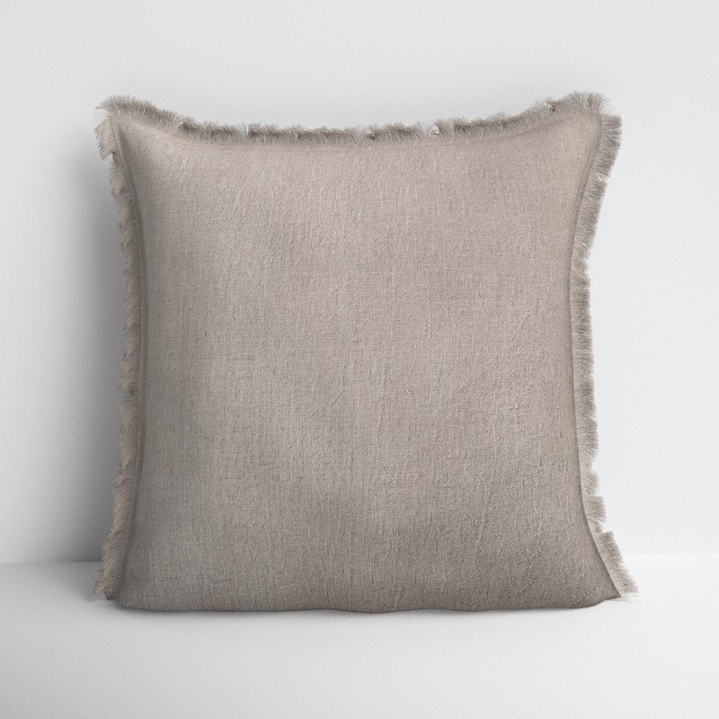 Natural Linen Fringed 20-Inch Square Throw Pillow Set