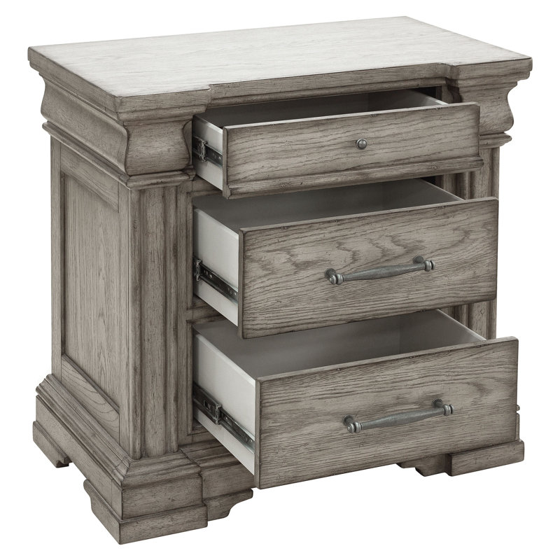 Grand lit à panneaux et commode 2 tiroirs avec miroir encadré Branice, Ensemble de 5 pièces : lit, 2 tables de chevet, 