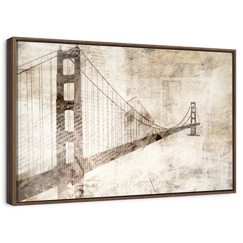 Pont du Golden Gate, 46 po x 31 po, Cadre flottant noyer