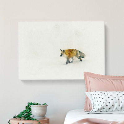 A Red Fox Alone In The Winter In Abstract - Wrapped Canvas