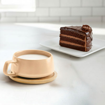 Ensemble de tasses à thé et soucoupes 4 pièces en céramique de luxe pastel beige, conception à bouche large de 11 oz, convenant au cappuccino, au café au lait et à d'autres cafés